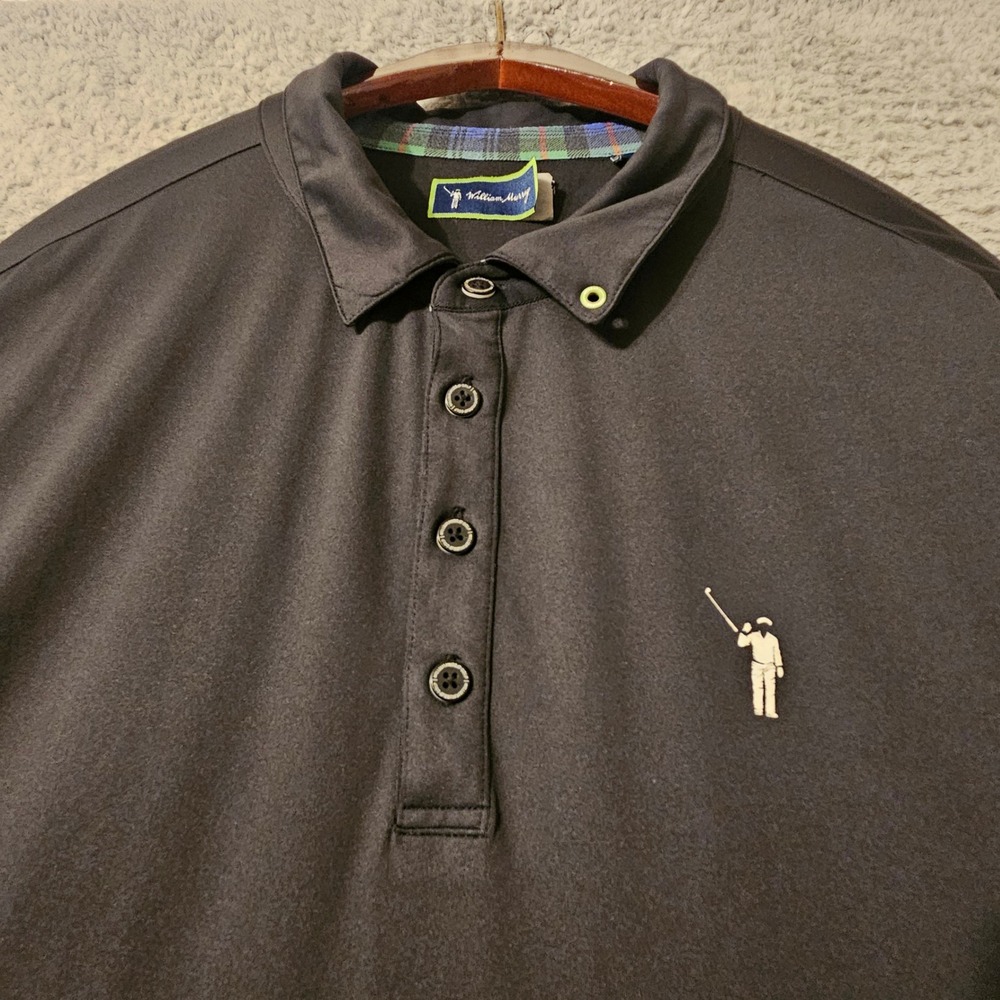 William Murray Golf Polo Shirt Mens Size XL Black Plaid Trim Performance Stretch